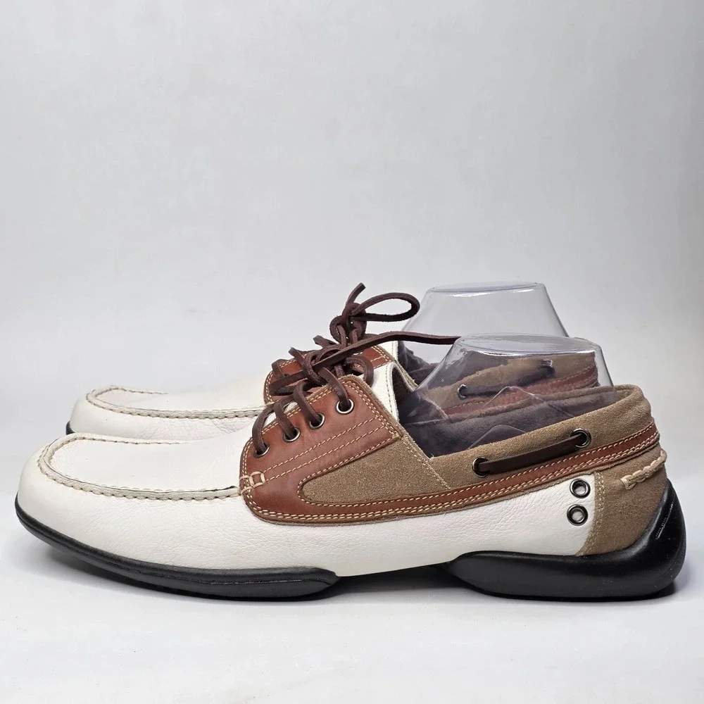 Kenneth Cole Unlisted Duck Quick Shoes Men's Size 15 White Brown Leather Casual
